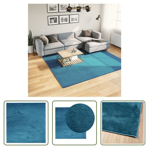 The Living Store Tappeto Oviedo A Pelo Corto Turchese 240X240 Cm-image