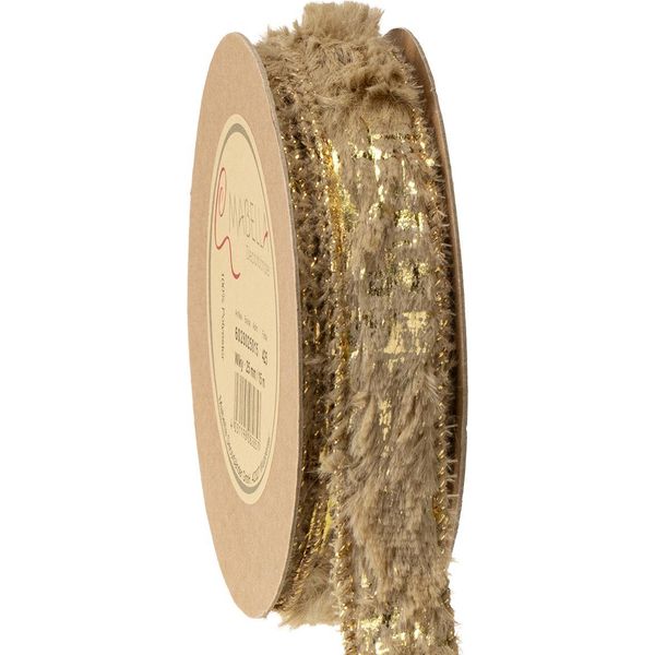 Nastro Decorativo In Pelliccia Sintetica Per Gioielli Marrone Oro 25Mm 15M Nastro Regalo-image