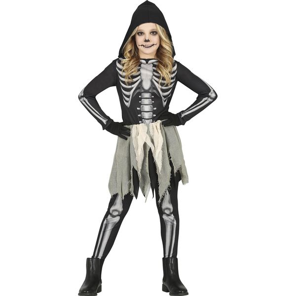 Costume Da Scheletro Mostro Robe Notte Di Halloween Spaventoso Cappuccio Fantasma Spaventoso Cappotto Lungo Inquietante Festa Festiva Magia Oscura Horror Party Horror Skellett, Taglia: 128/134 Colore: Nero-image