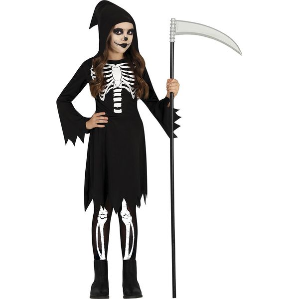 Scheletro Costume Halloween Fantasia Spaventoso Completo, Taglia: 128/134 Colore: Nero-image