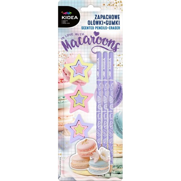 Set Di 3 Matite E 3 Gomme Profumate Macarons Kidea-image