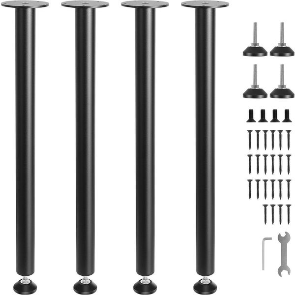 Set Di 4 Gambe Per Tavolo Guide Per Tavolo Alte 711,2 Mm Piastra Di Montaggio Da 110 Mm Acciaio Al Carbonio Verniciato A Polvere Nero Opaco Portata 544 Kg Ideale Per Tavoli Da Cucina Consolle Da Soggiorno Tavoli Da Studio-image