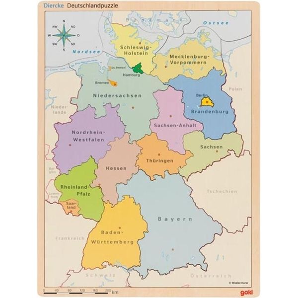 Goki 57417 Puzzle In Germania 30 X 40 X 1 Cm, Legno, 3 Strati, 98 Pezzi, Colorati-image