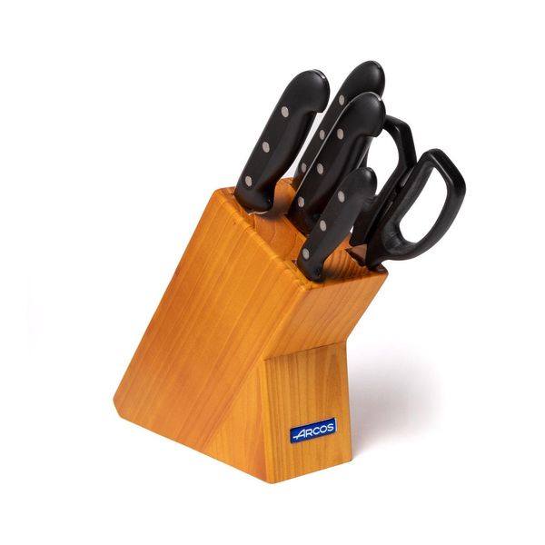 Set Di Coltelli Maitre 5 Pezzi In Blocco Di Legno Di Pino, Blocco Coltelli, Nero-image