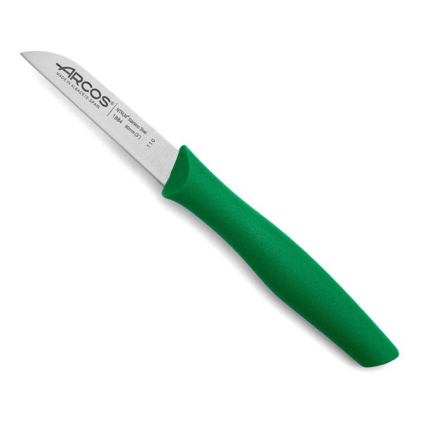 Coltello Mondador Arcos Nova 188421 In Acciaio Inossidabile E Polipropilene Di Mango, Lama Verde, 8 Cm Con Coprilama E Scatola Da Esposizione-image