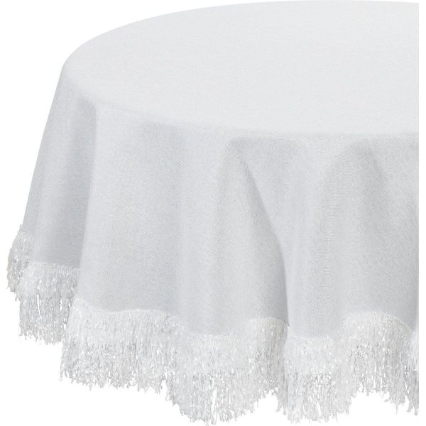 Eurofirany | Tovaglia Rotonda - Jasper - 120 Cm - Bianco - Frange Eleganti - Tovaglia Di Alta Qualità-image