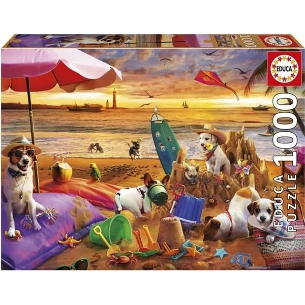 Puzzle - Educa - Dogs Playing At The Beach - 1000 Pieces - 68 X 48 Cm - From 12 Years Old-image