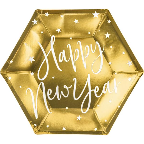 Piatti Di Carta Dorati Happy New Year 6 Pezzi 20 Cm - Taglia Unica-image