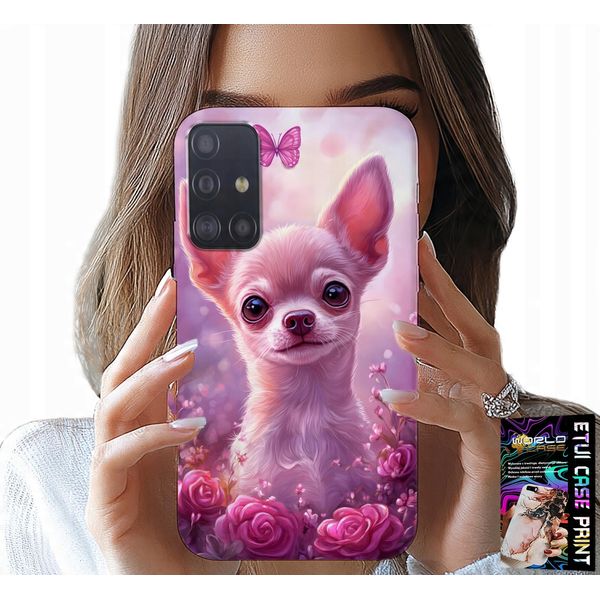 Custodia Per Samsung Galaxy A71 - Simpatico Chihuahua Su Sfondo Rosa Con Fiori-image