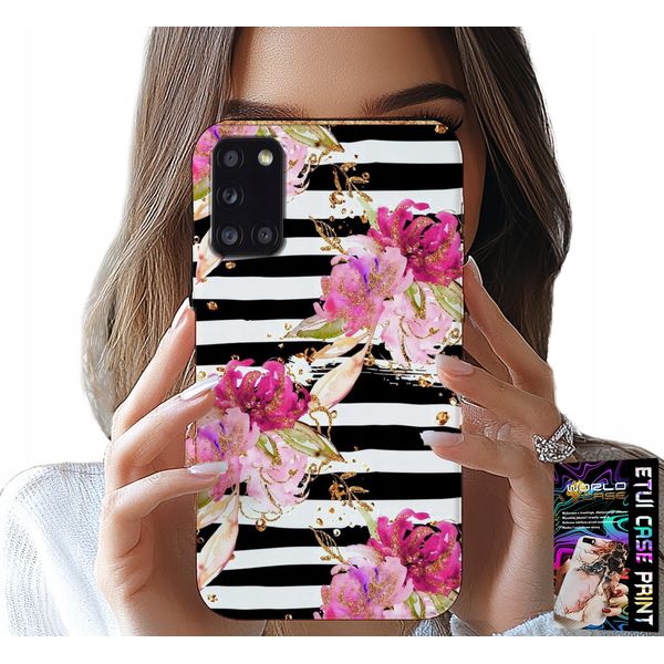 Custodia Per Samsung Galaxy A31 - Motivo Floreale A Strisce Bianche E Nere-image
