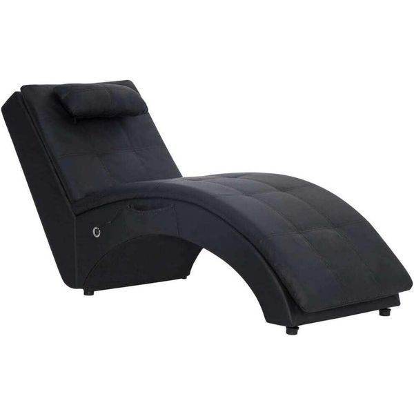 Chaise Longue Da Massaggio Con Cuscino In Ecopelle Nera-image