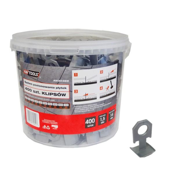 Awtools Sistema Di Livellamento Per Piastrelle Standard 1,5Mm - 7-15Mm - Clip 400Szt.-image