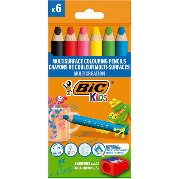 Bic Kids Matite Colorate Triangolari Multisuperficie, Confezione Da 6 Con Temperino-image