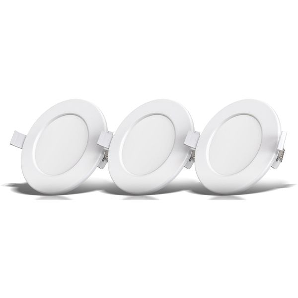 B.K.Licht Led Einbauleuchte "3Er Set Bad Einbaustrahler, IP44 GeschüTzt, Flache Einbauspots", Weiß, Ø 11,5Cm H: 3Cm, Leuchten, 3.000K, 450Lm, 6W, Kunststoff, 11,5 X 3 Cm, Weiß, Led Einbaustrahler Led Deckeneinbaustrahler-image