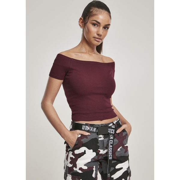 DáMské TričKo Urban Classics Ladies Off Shoulder Rib Tee Redwine - S-image