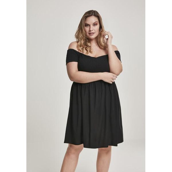 DáMské šAty Urban Classics Ladies Smoked Off Shoulder Dress Nero - L-image