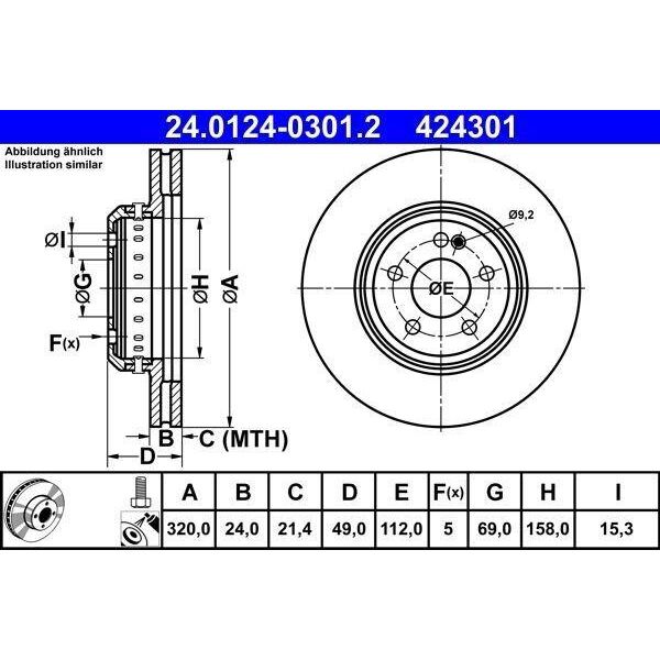 Ate 24.0124-0301.2 Disco Freno Oe 0004230712 Compatibile Con Classe C, Cls, Classe E, Glc-image
