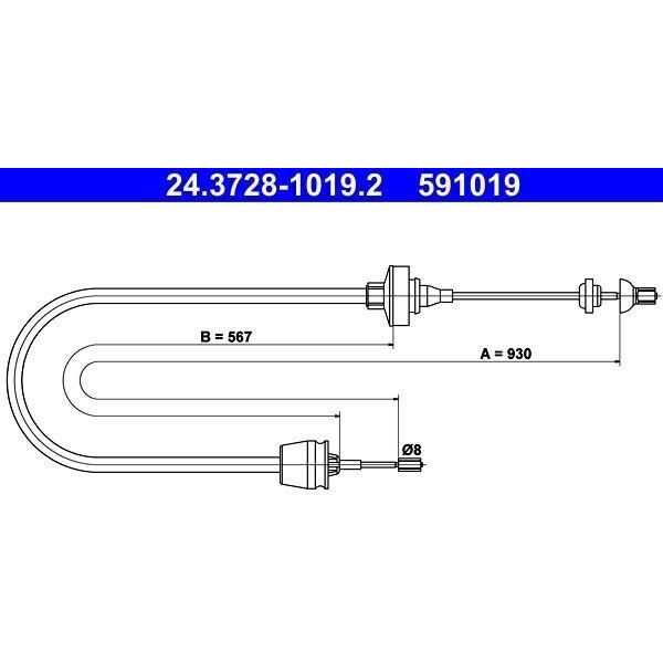 Ate 24.3728-1019.2 - Oe 77 00 430 111 Cavo Frizione Per Twingo I (C06), Twingo I (S06)-image