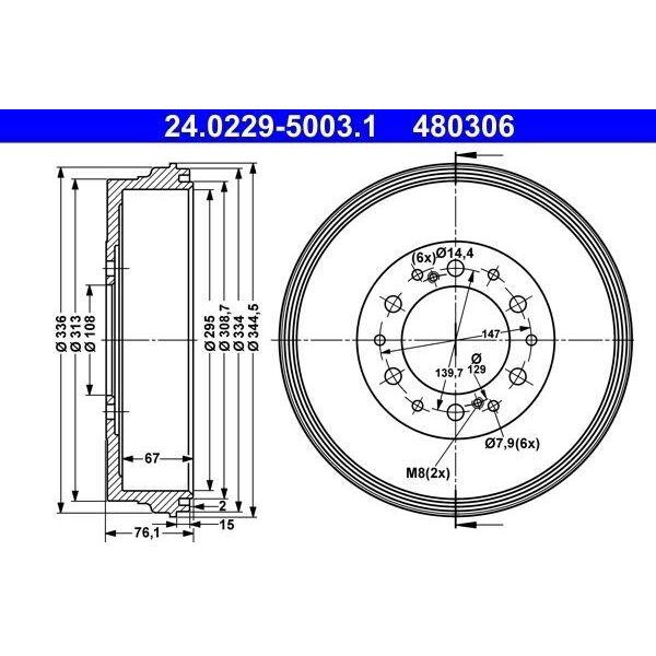 Ate 24.0229-5003.1 - Oe 42431 0K130 Tamburo Del Freno Per Hilux-image