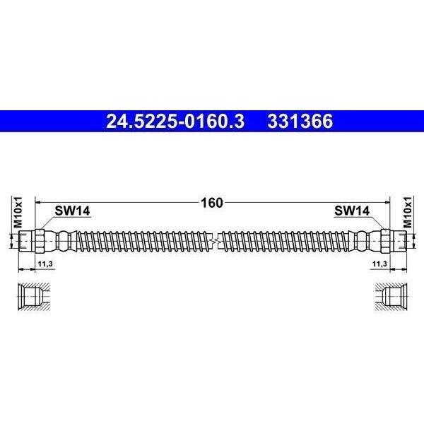 Ate 24.5225-0160.3 - Oe 7D0 611 775 D Tubo Flessibile Del Freno Per T4-image