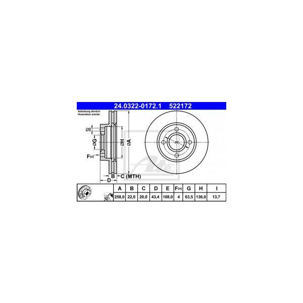 Ate 24.0322-0172.1 - Oe 1148202 Disco Freno Per Fiesta Iv, Fiesta V, Focus (Daw, Dbw), Focus (Dfw), Focus (Dnw), Fusion, Ka (Rb), Puma, Street Ka (RL2), 2 (Dy)-image