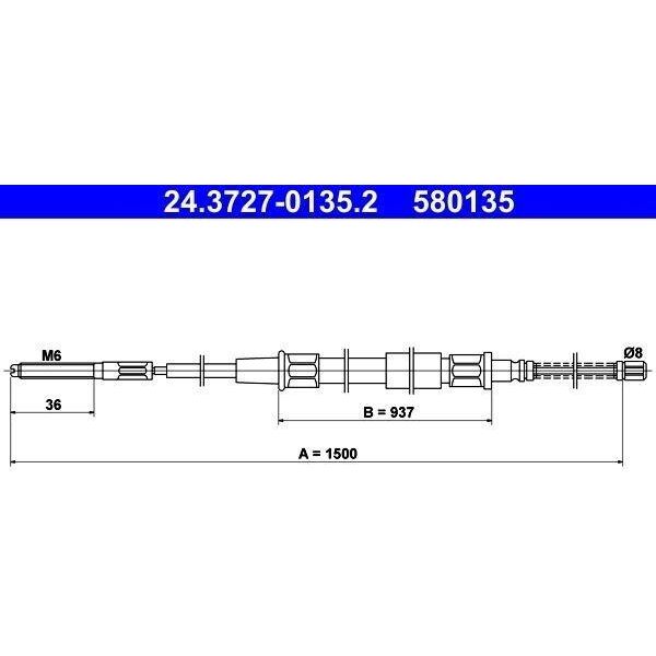 Ate 24.3727-0135.2 - Cavo Freno A Mano Oe 1H0 609 721 Per Golf Iii (1H), Golf Cabriolet (1E), Vento (1H)-image