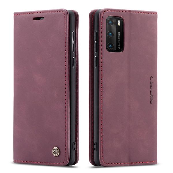 Custodia Huawei P40, Custodia Retrò In Finto Cuoio, Tasche Per Carte, Chiusura Magnetica, Custodia Con Funzione Stand Per Huawei P40 Rosso-image