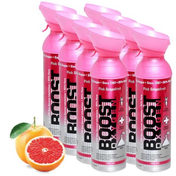 Boost Oxygen Ossigeno Puro In Bombola - 72 Litri Di Pompelmo Rosa, Ossigeno Puro Al 95% In 8 Bombole Trasportabili Da 9 Litri-image
