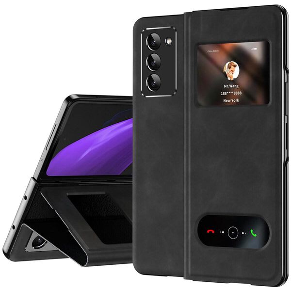Custodia Sottile In Pelle Flip Per Samsung Galaxy Z Fold 2 5G, Con Finestra Di Visualizzazione E Funzione Stand Nero-image