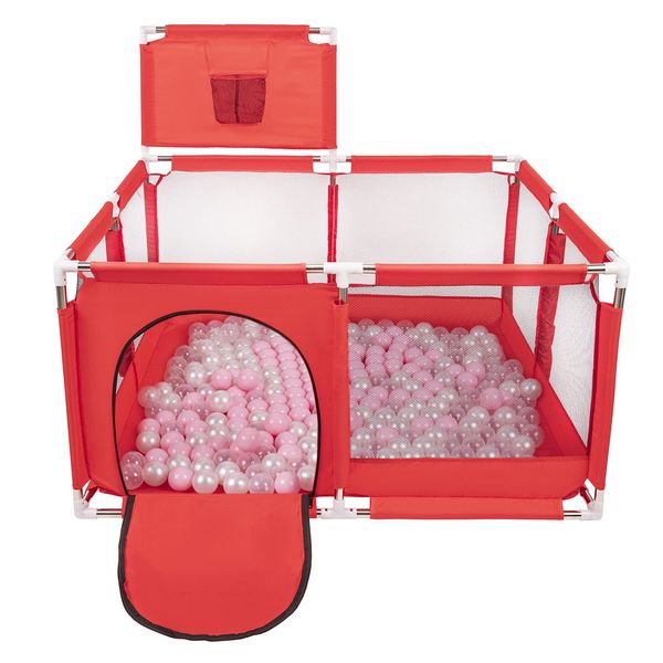 Selonis Box Con Cesto E 900 Palline Box Per Bambini, Rosso:Rosa Cipria/Perla/Trasparente-image