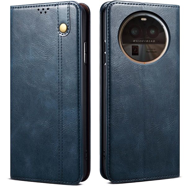 Custodia Per Oppo Find X6, Custodia Flip In Pelle Con Funzione Stand Blu-image