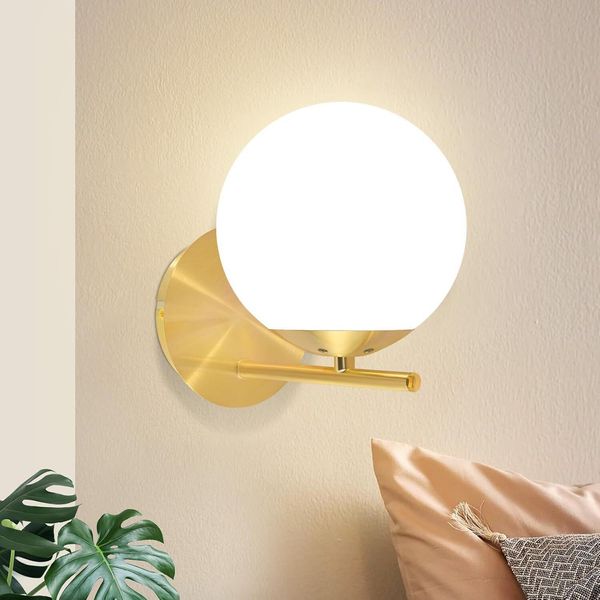 Zmh Lampada Da Parete Oro Interno Moderno Vetro Letto Lampada E27 Parete Illuminazione Notturna Per Scala Soggiorno Camera Da Letto Corridoio Camera Dei Bambini Senza Lampadina-image
