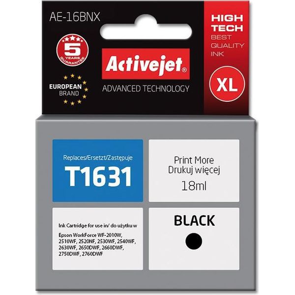 Activejet AE-16BNX Ink Cartridge (Replacement For Epson 16XL T1631; Supreme; 18 Ml; Black)-image