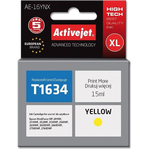 Activejet AE-16YNX Ink Cartridge (Replacement For Epson 16XL T1634; Supreme; 15 Ml; Yellow)-image