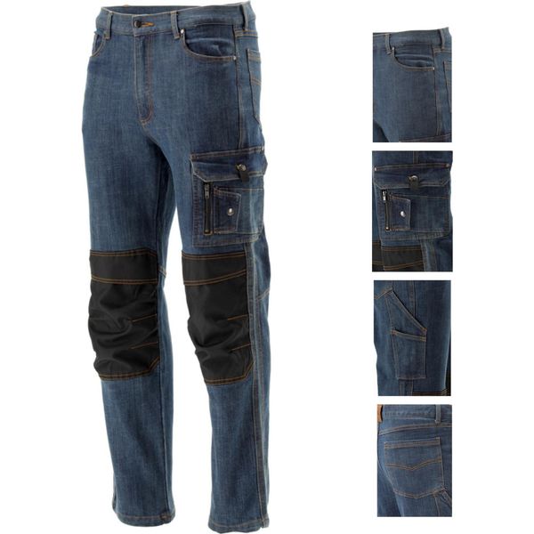 Pantaloni Da Lavoro, Jeans Elasticizzati, Blu Navy/Nero, Taglia Xxl-image