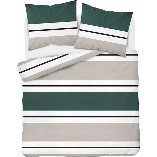 Biancheria Da Letto In Raso Di Cotone 220X200 Home Raso A Righe Verde E Beige-image