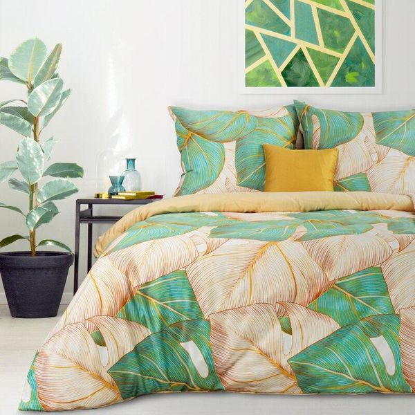 Biancheria Da Letto In Raso 160X200 Nelly 1 Lenzuolo Beige Verde Eurofirany-image