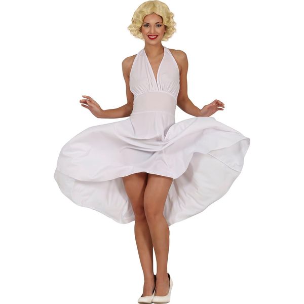 Film Diva 50S Costume Retro Classic Star Glamour Vintage Carnival White Dress Halter Backless Cult Charm Nostalgia, Taglia: 42 - 44 (L) Colore: Bianco-image