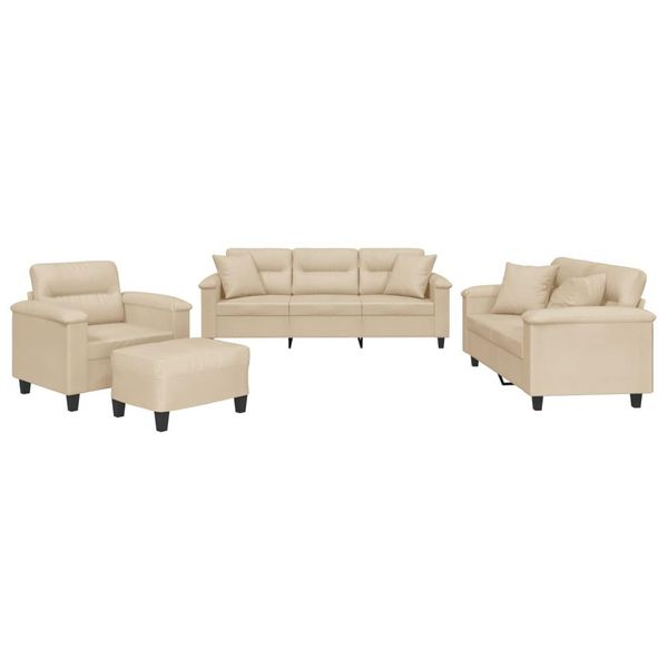 Syfax™ Set Divani 4 Pz Con Cuscini Crema In Tessuto Microfibra-image