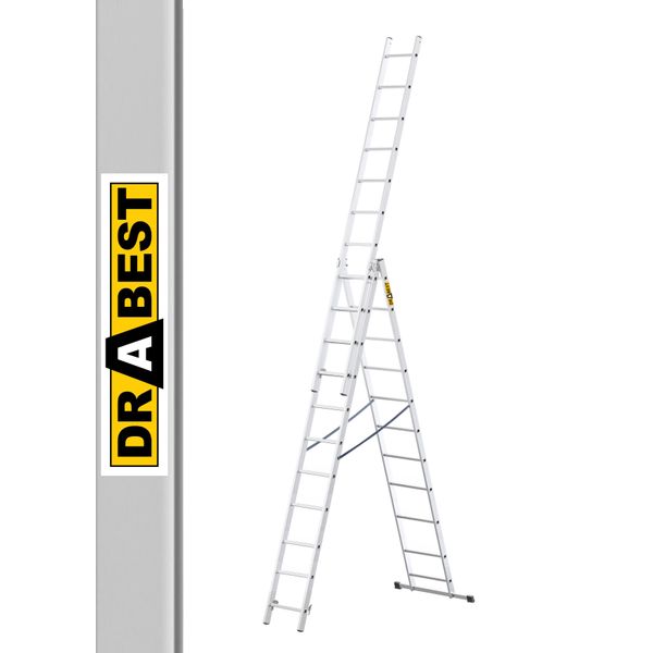 Drabest | Scala In Alluminio - 3X11 Pioli, Multifunzionale, Scala A Gradini E Scala Singola, Altezza Di Lavoro 6,55 M, Stabilizzatore Stabile, Fino A 150 Kg-image