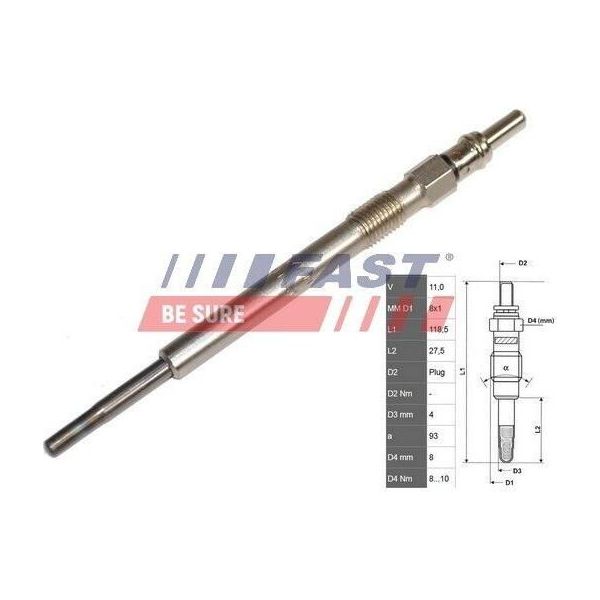 Fast FT82720 GlüHkerze Oe 46796050 Kompatibel Mit Tigra, Meriva, Corsa D, Corsa C, Combo, Astra H, Agila B, Agila A, Ypsilon, Musa, Ka, Strada, Siena, Qubo, Punto, Panda, Linea, Idea, Grande Punto, Fiorino, Doblo, 500C, 500, Mito-image