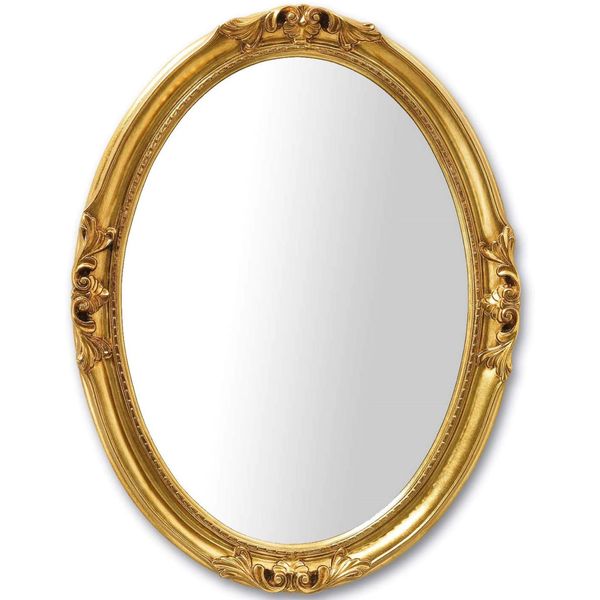 Mo.Wa Specchio Da Parete Ovale Classico Stile Barocco Cm. 63X83 Foglia Oro. Specchio Ovale Con Cornice In Legno Oro Antico, Specchio Per Soggiorno E Camera Da Letto-image