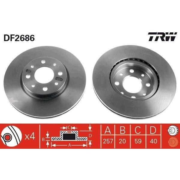 Trw DF2686 - Disco Freno Oe 7645056 Per 145 (930), 146 (930), 155 (167), Barchetta, Brava, Bravo, Doblo, Marea, Palio, Punto, Siena, Strada, Tipo-image