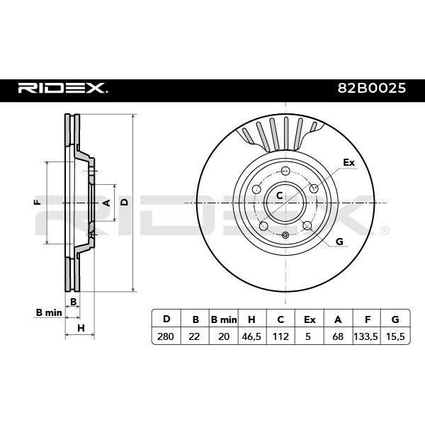 Ridex 82B0025 - Disco Freno Oe 8E0 615 301B Per A4 (8D), A4 (8E), A4 (8H), A8 (4D), Exeo (3R), Passat (3B)-image