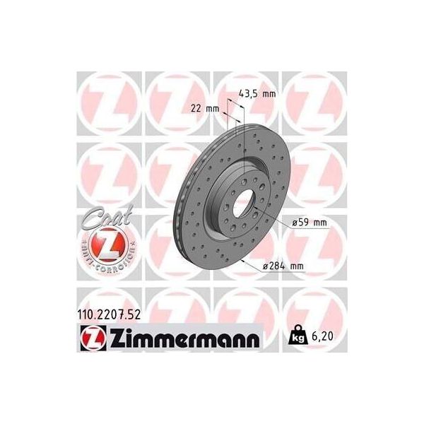 Zimmermann 110.2207.52 - Disco Freno Per 147 (937), 156 (932), 164, Gt (937), Gtv (916), Spider (916), Doblo, Tipo, Combo (X12), Combo Tour (X12)-image