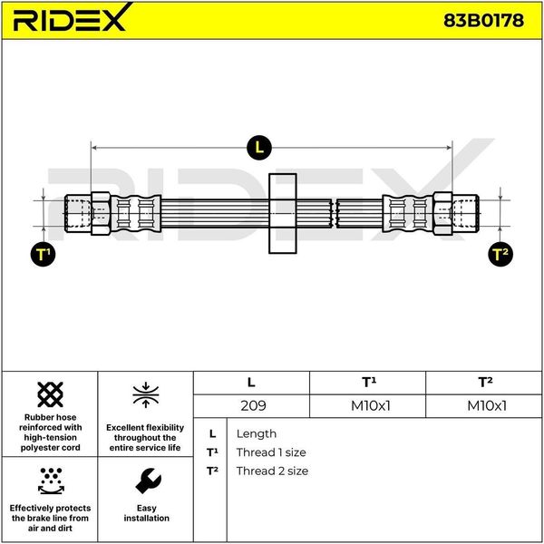 Ridex 83B0178 - Tubo Freno Oe 321 611 775, Asse Posteriore Per A6 (4A), Passat (35I), Polo (80, 86C)-image