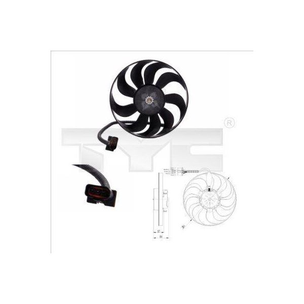 Tyc 837-0001 - Ventola Radiatore Oe 1C0959455C Per Tt (8N), A3 (8L), Cordoba (6L), Ibiza (6L), Leon (1M1), Toledo Ii (1M2), Fabia I (6Y), Fabia Ii (54), Octavia I (1U), Polo (9N), Bora (1J), Golf Iv (1J), Lupo (6E1, 6X1), New Beetle-image