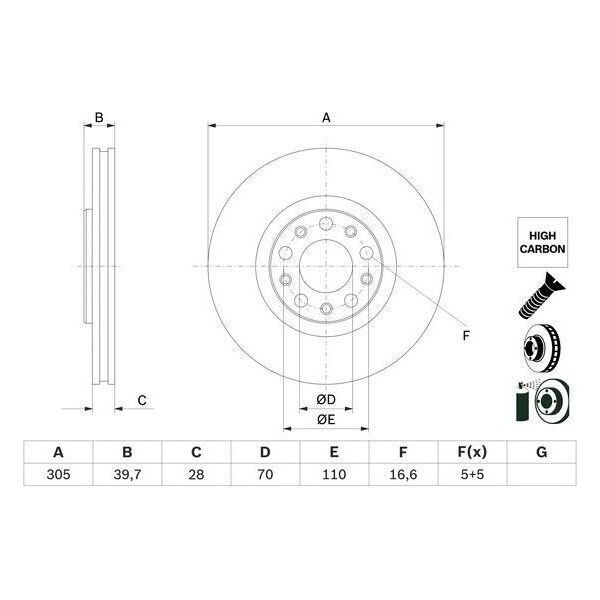 Bosch 0 986 479 G89 - Disco Freno Oe 51937304 Per 159 (939), Brera (939), Giulietta (940), Spider (939), 500X (334), Compass, Renegade-image