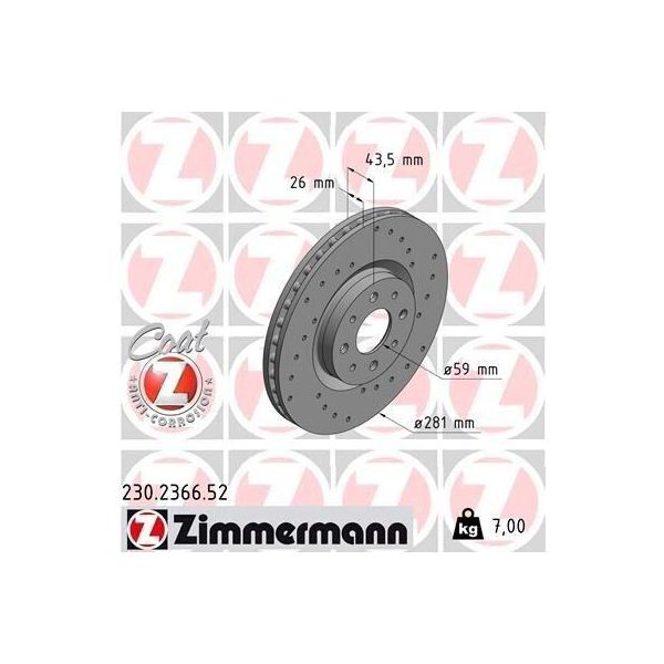 Zimmermann 230.2366.52 - Disco Freno Per Mito (955), Bravo, Stilo-image