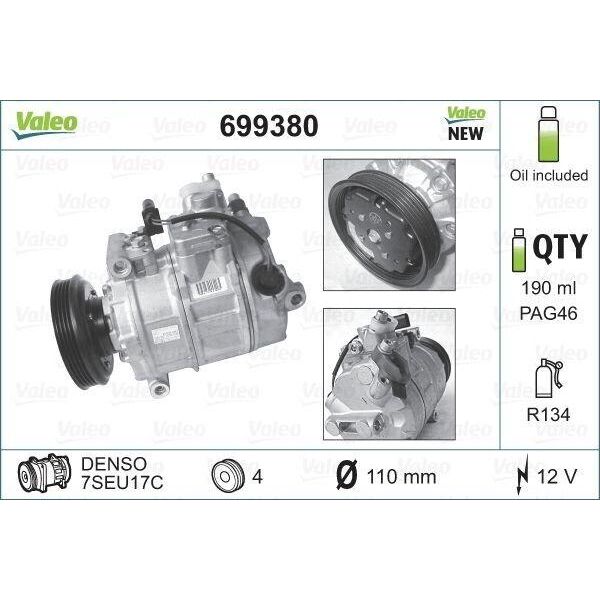 Valeo 699380 - Compressore Aria Condizionata Oe 4B0260805G Per A4 (8E), A6 (4B), A8 (4D)-image